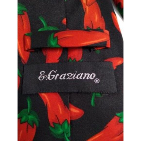 E.Graziano Black, Red Chili Pepper Necktie Woven Tie - Picture 3 of 5